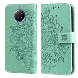 For Xiaomi Redmi Note 9T 5G / Note 9 5G (CN Version) 7-petal Flowers Embossing Pattern Horizontal Flip PU Leather Case with Holder & Card Slots & Wallet & Photo Frame(Green)