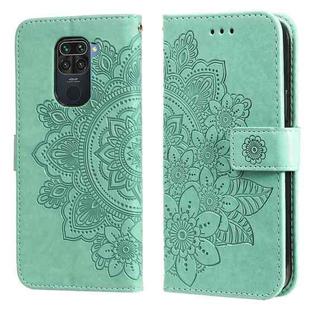For Xiaomi Redmi Note 9 4G (Foreign Version) / Mi 10X 4G 7-petal Flowers Embossing Pattern Horizontal Flip PU Leather Case with Holder & Card Slots & Wallet & Photo Frame(Green)