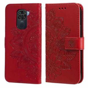 For Xiaomi Redmi Note 9 4G (Foreign Version) / Mi 10X 4G 7-petal Flowers Embossing Pattern Horizontal Flip PU Leather Case with Holder & Card Slots & Wallet & Photo Frame(Red)