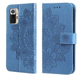 For Xiaomi Redmi Note 10 4G / Note 10s 7-petal Flowers Embossing Pattern Horizontal Flip PU Leather Case with Holder & Card Slots & Wallet & Photo Frame(Blue)