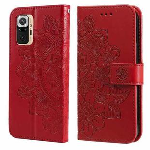 For Xiaomi Redmi Note 10 4G / Note 10s 7-petal Flowers Embossing Pattern Horizontal Flip PU Leather Case with Holder & Card Slots & Wallet & Photo Frame(Red)