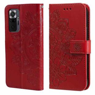 For Xiaomi Redmi Note 10 Pro / Note 10 Pro Max 7-petal Flowers Embossing Pattern Horizontal Flip PU Leather Case with Holder & Card Slots & Wallet & Photo Frame(Red)