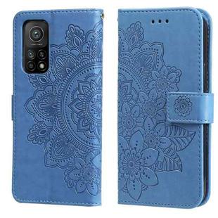 For Xiaomi Mi 10T Pro 7-petal Flowers Embossing Pattern Horizontal Flip PU Leather Case with Holder & Card Slots & Wallet & Photo Frame(Blue)