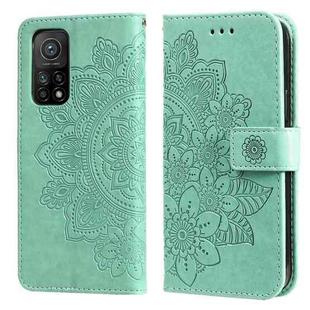 For Xiaomi Mi 10T Pro 7-petal Flowers Embossing Pattern Horizontal Flip PU Leather Case with Holder & Card Slots & Wallet & Photo Frame(Green)