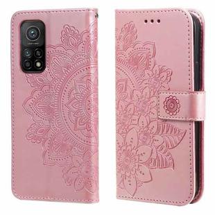 For Xiaomi Mi 10T Pro 7-petal Flowers Embossing Pattern Horizontal Flip PU Leather Case with Holder & Card Slots & Wallet & Photo Frame(Rose Gold)