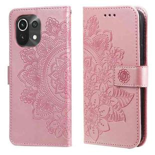 For Xiaomi Mi 11 7-petal Flowers Embossing Pattern Horizontal Flip PU Leather Case with Holder & Card Slots & Wallet & Photo Frame(Rose Gold)