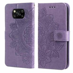 For Xiaomi Poco X3/X3 Pro/X3 NFC 7-petal Flowers Embossing Pattern Horizontal Flip PU Leather Case with Holder & Card Slots & Wallet & Photo Frame(Light Purple)