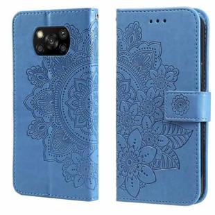 For Xiaomi Poco X3/X3 Pro/X3 NFC 7-petal Flowers Embossing Pattern Horizontal Flip PU Leather Case with Holder & Card Slots & Wallet & Photo Frame(Blue)