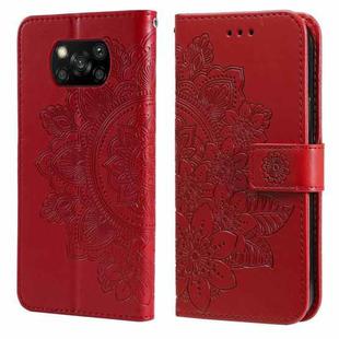 For Xiaomi Poco X3/X3 Pro/X3 NFC 7-petal Flowers Embossing Pattern Horizontal Flip PU Leather Case with Holder & Card Slots & Wallet & Photo Frame(Red)