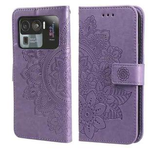 For Xiaomi Mi 11 Ultra 7-petal Flowers Embossing Pattern Horizontal Flip PU Leather Case with Holder & Card Slots & Wallet & Photo Frame(Light Purple)