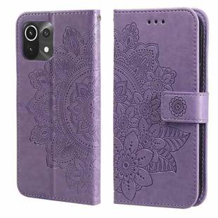 For Xiaomi Mi 11 Lite 7-petal Flowers Embossing Pattern Horizontal Flip PU Leather Case with Holder & Card Slots & Wallet & Photo Frame(Light Purple)