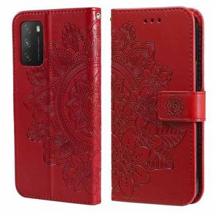 For Xiaomi Poco M3 / Redmi Note 9 4G 7-petal Flowers Embossing Pattern Horizontal Flip PU Leather Case with Holder & Card Slots & Wallet & Photo Frame(Red)