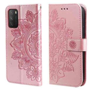 For Xiaomi Poco M3 / Redmi Note 9 4G 7-petal Flowers Embossing Pattern Horizontal Flip PU Leather Case with Holder & Card Slots & Wallet & Photo Frame(Rose Gold)