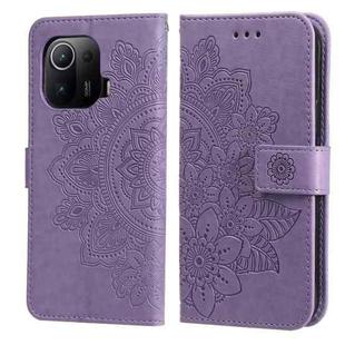 For Xiaomi Mi 11 Pro 7-petal Flowers Embossing Pattern Horizontal Flip PU Leather Case with Holder & Card Slots & Wallet & Photo Frame(Light Purple)