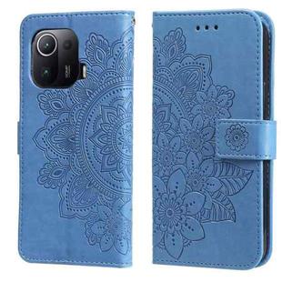 For Xiaomi Mi 11 Pro 7-petal Flowers Embossing Pattern Horizontal Flip PU Leather Case with Holder & Card Slots & Wallet & Photo Frame(Blue)
