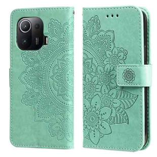 For Xiaomi Mi 11 Pro 7-petal Flowers Embossing Pattern Horizontal Flip PU Leather Case with Holder & Card Slots & Wallet & Photo Frame(Green)