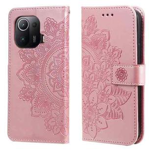 For Xiaomi Mi 11 Pro 7-petal Flowers Embossing Pattern Horizontal Flip PU Leather Case with Holder & Card Slots & Wallet & Photo Frame(Rose Gold)