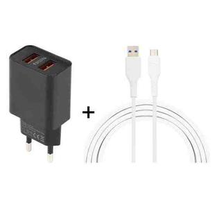 LZ-705 2 in 1 5V Dual USB Travel Charger + 1.2m USB to Micro USB Data Cable Set, EU Plug(Black)