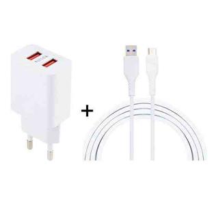LZ-705 2 in 1 5V Dual USB Travel Charger + 1.2m USB to USB-C / Type-C Data Cable Set, EU Plug(White)