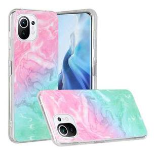 For Xiaomi Mi 11 Lite Marble Pattern Soft TPU Protective Case(Pink Green)
