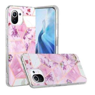 For Xiaomi Mi 11 Lite Plating Splicing Gilding TPU Protective Case(Purple Flowers)