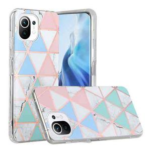 For Xiaomi Mi 11 Lite Plating Splicing Gilding TPU Protective Case(Blue White Green Pink)
