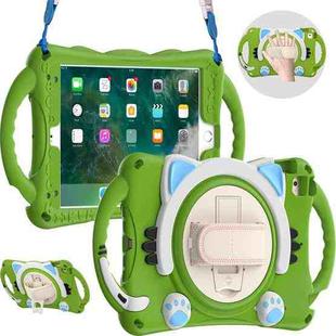 Cute Cat King Kids Shockproof Silicone Tablet Case with Holder & Shoulder Strap & Handle For iPad mini 5 / 4 / 3 / 2 /1(Green)