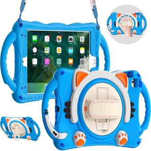 Cute Cat King Kids Shockproof Silicone Tablet Case with Holder & Shoulder Strap & Handle For iPad mini 5 / 4 / 3 / 2 /1(Light Blue)
