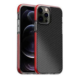 For iPhone 12 / 12 Pro Transparent Carbon Fiber  + TPU Shockproof Case(Red)