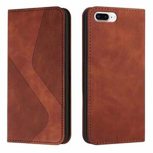 Skin Feel Magnetic S-type Solid Color Horizontal Flip Leather Case with Holder & Card Slot & Wallet For iPhone 8 Plus & 7 Plus(Brown)