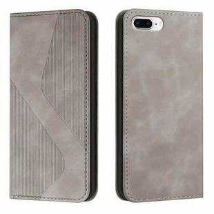 Skin Feel Magnetic S-type Solid Color Horizontal Flip Leather Case with Holder & Card Slot & Wallet For iPhone 8 Plus & 7 Plus(Grey)