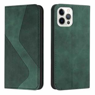 For iPhone 12 / 12 Pro Skin Feel Magnetic S-type Solid Color Horizontal Flip Leather Case with Holder & Card Slot & Wallet(Green)