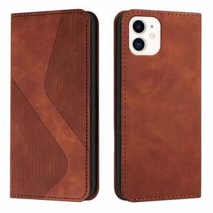 For iPhone 12 mini Skin Feel Magnetic S-type Solid Color Horizontal Flip Leather Case with Holder & Card Slot & Wallet (Brown)