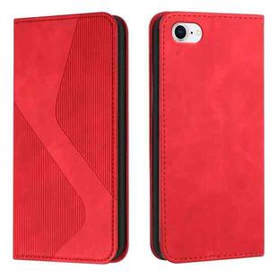 For iPhone SE 2022 / SE 2020 / 8 / 7 Skin Feel Magnetic S-type Solid Color Horizontal Flip Leather Case with Holder & Card Slot & Wallet(Red)