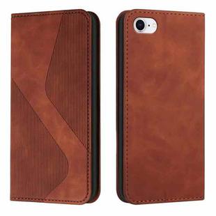 For iPhone SE 2022 / SE 2020 / 8 / 7 Skin Feel Magnetic S-type Solid Color Horizontal Flip Leather Case with Holder & Card Slot & Wallet(Brown)