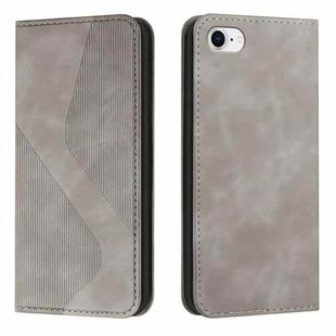 For iPhone SE 2022 / SE 2020 / 8 / 7 Skin Feel Magnetic S-type Solid Color Horizontal Flip Leather Case with Holder & Card Slot & Wallet(Grey)