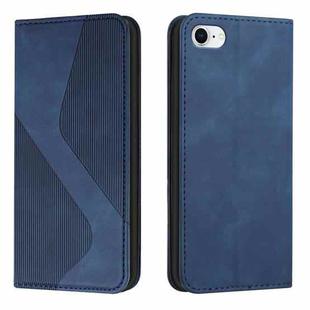 For iPhone SE 2022 / SE 2020 / 8 / 7 Skin Feel Magnetic S-type Solid Color Horizontal Flip Leather Case with Holder & Card Slot & Wallet(Blue)