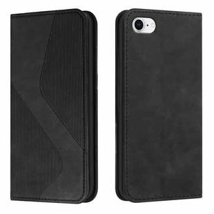 For iPhone SE 2022 / SE 2020 / 8 / 7 Skin Feel Magnetic S-type Solid Color Horizontal Flip Leather Case with Holder & Card Slot & Wallet(Black)