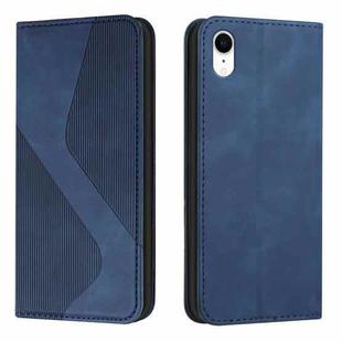 For iPhone XR Skin Feel Magnetic S-type Solid Color Horizontal Flip Leather Case with Holder & Card Slot & Wallet(Blue)