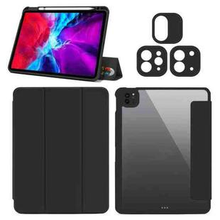For iPad Pro 11 2022 / 2021 / Air 2020 10.9 Magnetic Separable Clear Acrylic Leather Tablet Case with 3-folding Holder & Pen Slot & 3 x Switchable Lens Covers & Sleep / Wake-up Function(Black)