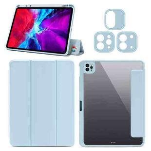 For iPad Pro 11 2022 / 2021 / Air 2020 10.9 Magnetic Separable Clear Acrylic Leather Tablet Case with 3-folding Holder & Pen Slot & 3 x Switchable Lens Covers & Sleep / Wake-up Function(Glacier Blue)