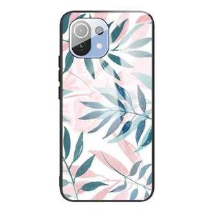 For Xiaomi Mi 11 Colorful Painted Glass Shockproof Protective Case(Leaves)
