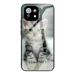 For Xiaomi Mi 11 Lite Colorful Painted Glass Shockproof Protective Case(Cute cat)