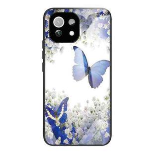 For Xiaomi Mi 11 Lite Colorful Painted Glass Shockproof Protective Case(Flowers and Butterflies)