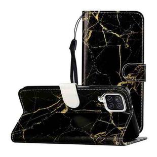 For Samsung Galaxy A22 4G Colored Drawing Marble Pattern Horizontal Flip PU Leather Case with Holder & Card Slots & Wallet(Black Gold Marble)
