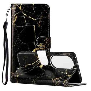 For Huawei P50 Colored Drawing Marble Pattern Horizontal Flip PU Leather Case with Holder & Card Slots & Wallet(Black Gold Marble)