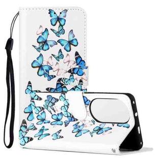 For Huawei P50 Colored Drawing Marble Pattern Horizontal Flip PU Leather Case with Holder & Card Slots & Wallet(Little Blue Butterflies)