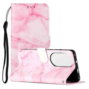 For Huawei P50 Colored Drawing Marble Pattern Horizontal Flip PU Leather Case with Holder & Card Slots & Wallet(Pink Marble)