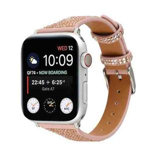 T-shaped Small Waist Flashing Diamond Genuine Leather Watch Band Watch Band For Apple Watch Ultra 49mm / Series 8&7 45mm / SE 2&6&SE&5&4 44mm / 3&2&1 42mm(Rose Gold)