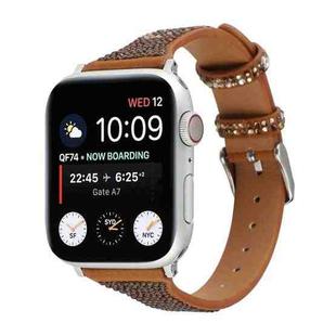 T-shaped Small Waist Flashing Diamond Genuine Leather Watch Band Watch Band For Apple Watch Series 8&7 41mm / SE 2&6&SE&5&4 40mm / 3&2&1 38mm(Brown)